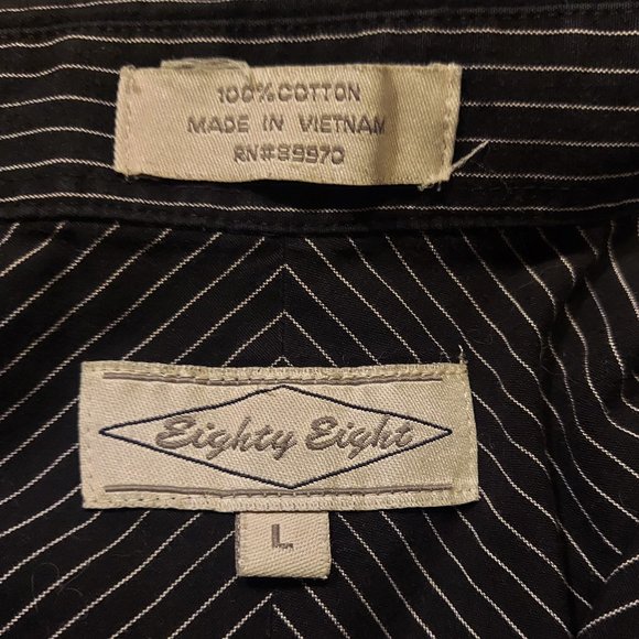 Eight Eight Black Long-Sleeve Button-Front Top w/ White Stripes Men's Size Large - Picture 3 of 3